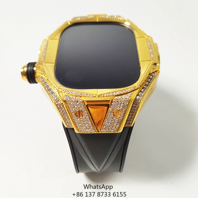 

High-end Luxury Gold Plated Titanium Watch Protective Case With Zircon For Ultra 49mm Titanium Cover