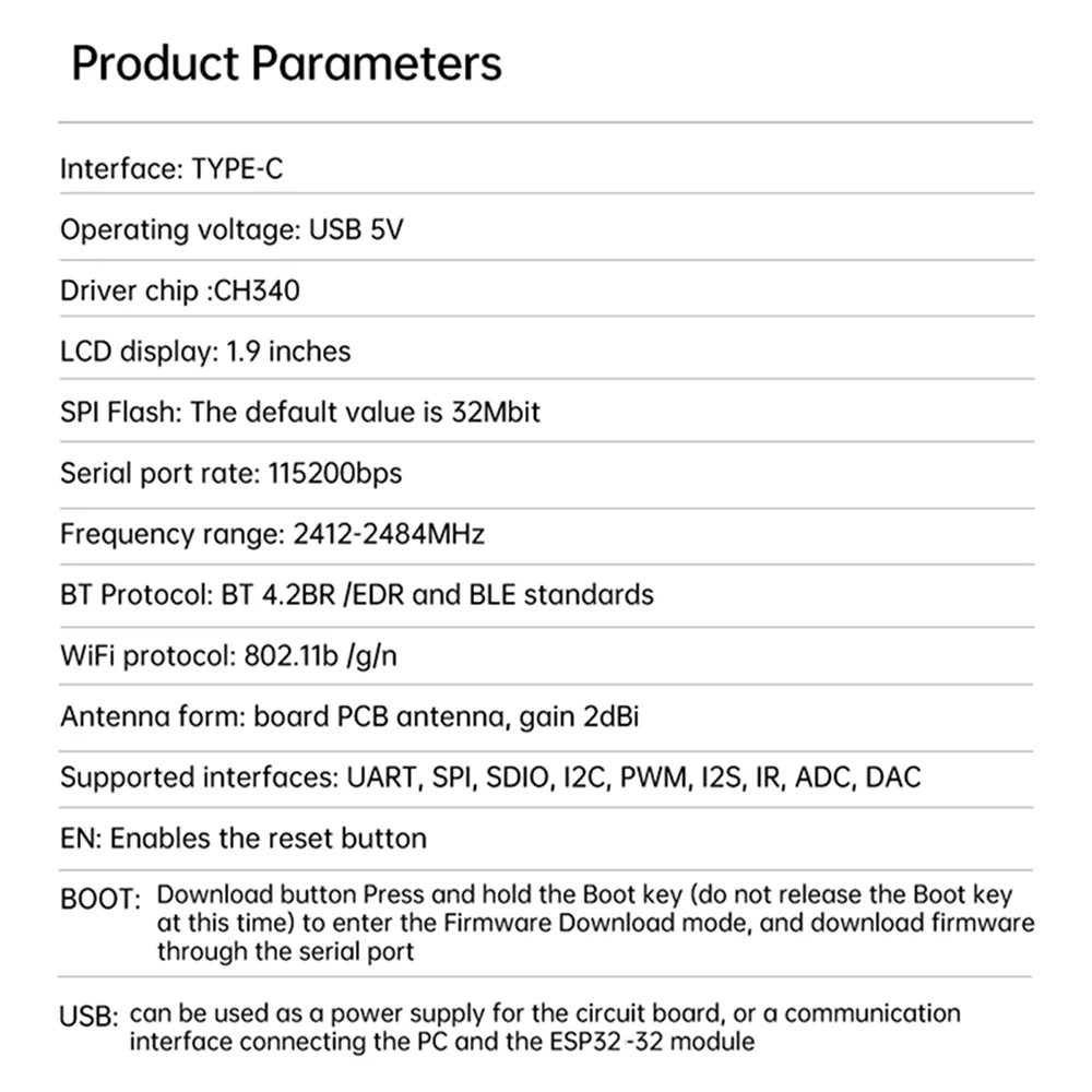 ESP32 1.9-Inch LCD screen ESP32 WIFI Bluetooth Development Board on Board ESP32-32 Module Type-C For WiFi Mini Camera