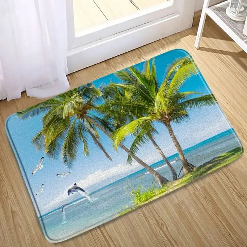 Ocean Landscape Printed Bath Mat Non Slip Rug Sea Beach Super Absorbent Bathroom Doormat Home Room Decor Doorway Entrance Carpet