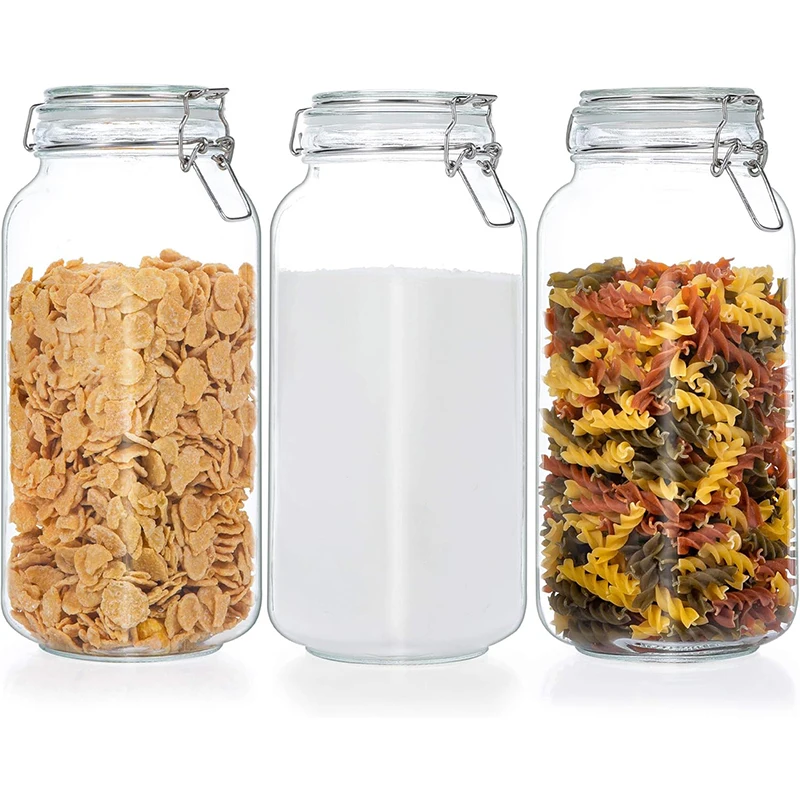 

Square Glass Jars with Airtight Clamp Lids Wide Mouth Mason Jars Kitchen Canisters Glass Sealed Jar Food Storage Jar for Cereal