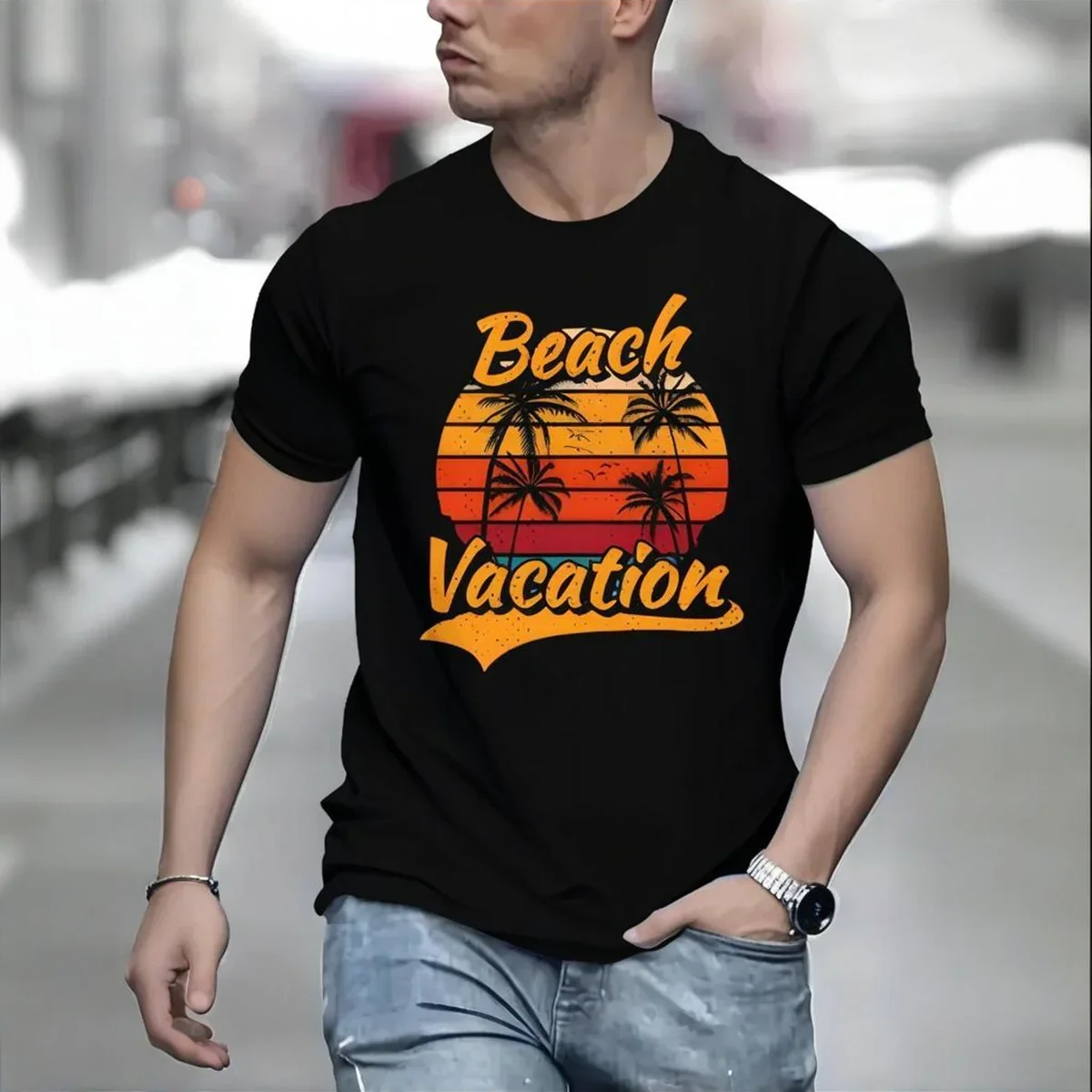 

Летняя футболка премиум-класса с гавайским принтом и мягкой тканью — бестселлер, свободный дизайн для уличной моды и отдыха