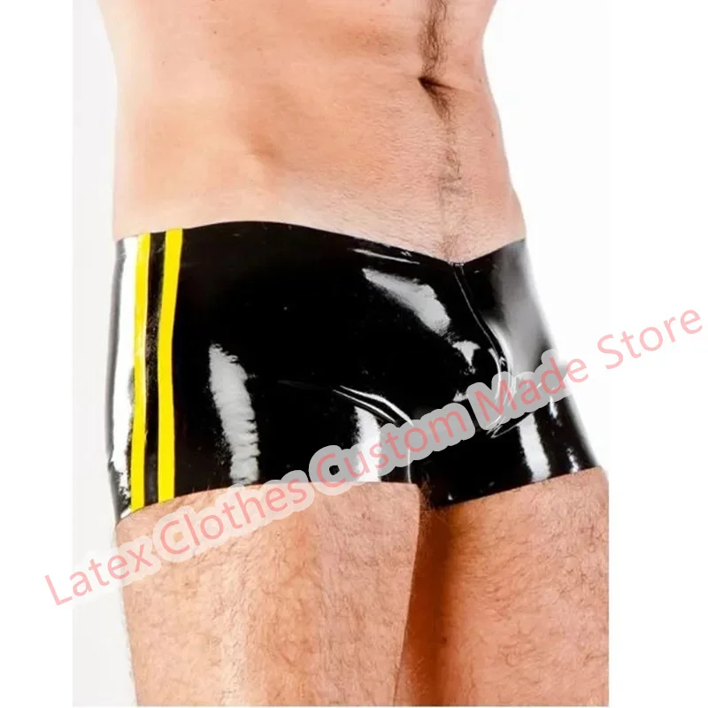 

Latex Shorts Panties Black with Yellow Trim Boxer for Men Wear