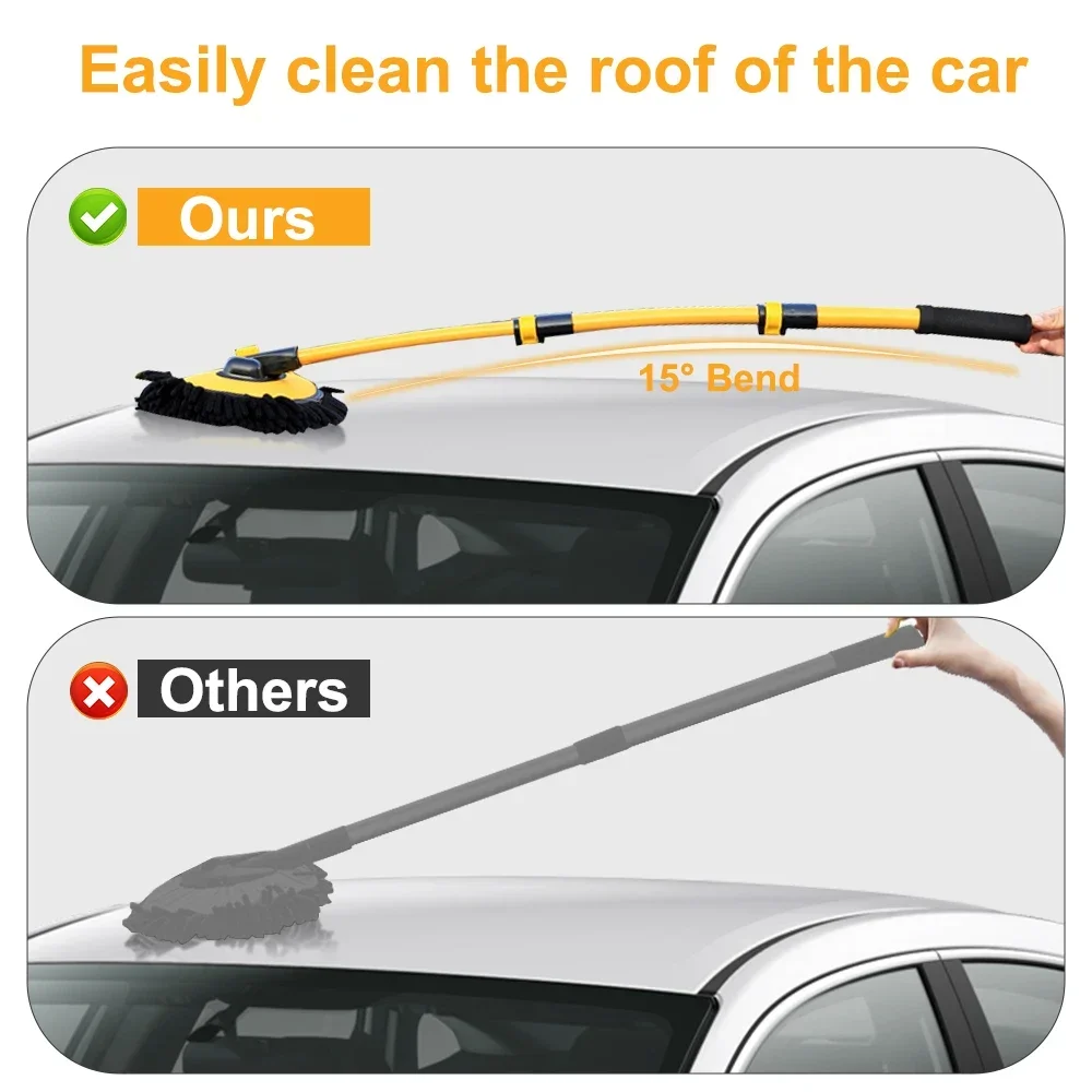 Car Wash Mop Set Telescopic Long Handle Curved Pole Super Absorbent Soft Velvet Replacement Head MultifunctionalCarCleaning Tool