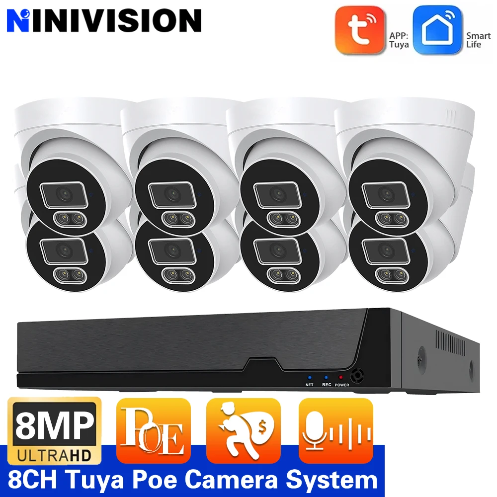 

Smart Life TUYA H.265+ CCTV 8MP Security POE Camera System Ai Human Detected Audio IR Infrared Video Surveillance Kit 4K POE NVR