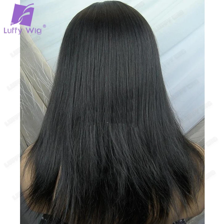 Peruca longa natural reta com franja para as mulheres, o scalp top, máquina completa feita, remy brasileiro bang, cabelo humano sem cola