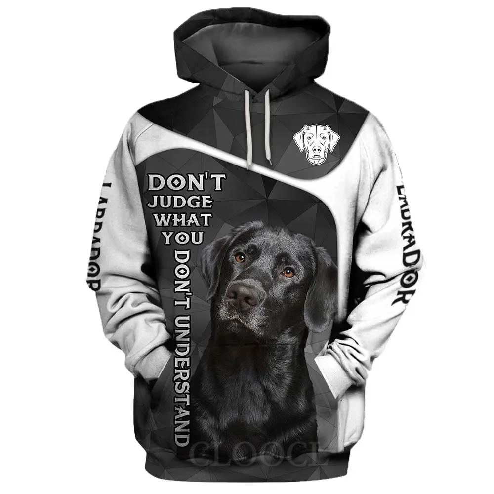 HX Animals Hoodies 3D Graphic Don't Judge Labrador Hoodie Pets Dog Pocket Pullovers Sweatshirts Men Clothing