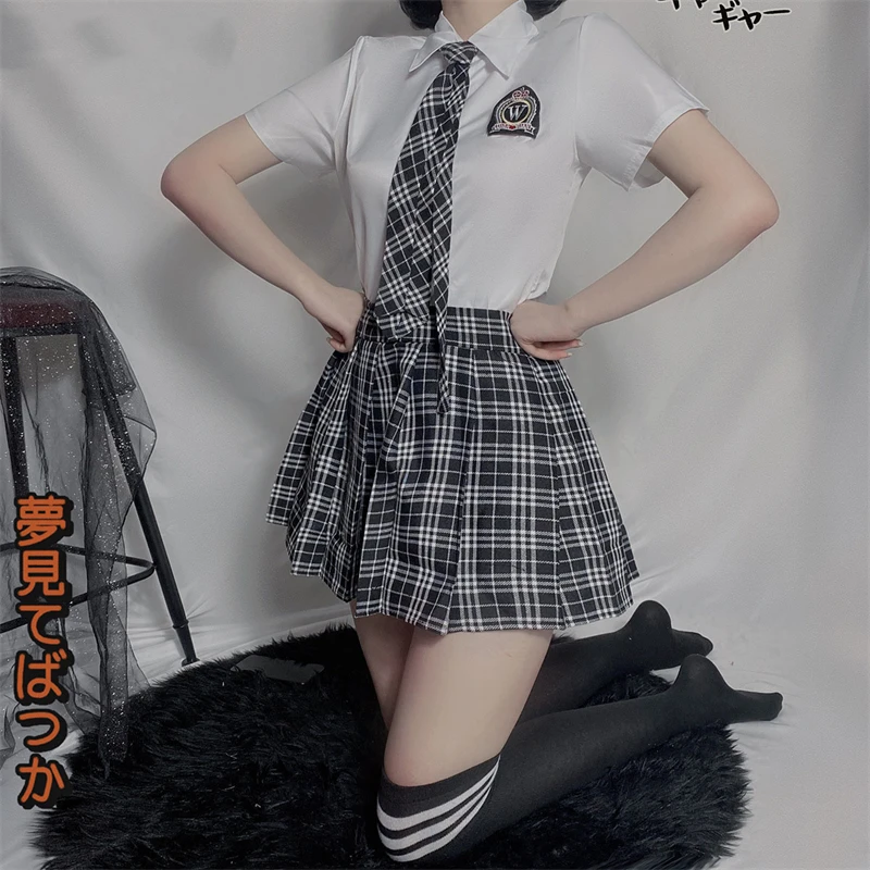 3Pcs Women School Uniform Girl Sexy Jk Student Clothing 2022 Japanese School Cosplay Costumes Split Anime lattice Tie+Top+Skirt