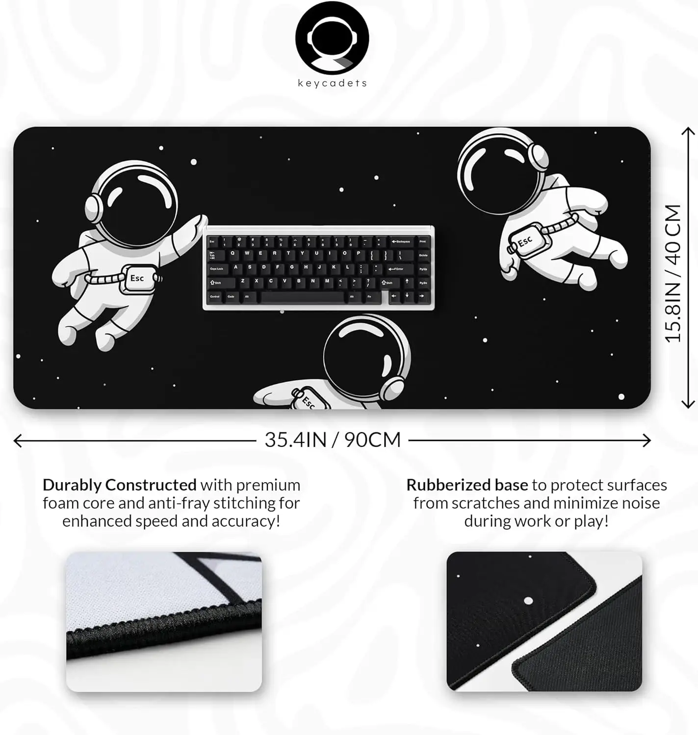 Cute Astronaut ESC Desk Mat, Spaceman Starry Sky Large Gaming Mouse Pad, Non-Slip Keyboard Pad for Gamer Home Office Decor