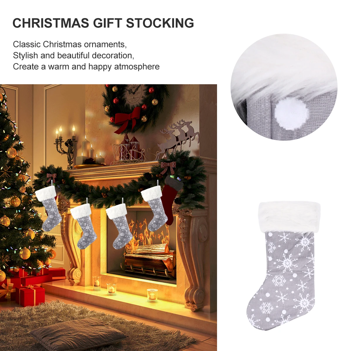 

Christmas Stocking Gift Friendly Premium Knit Fabric Wear Resistant Candy Sweets Hanging Decoration Home Office Hotel