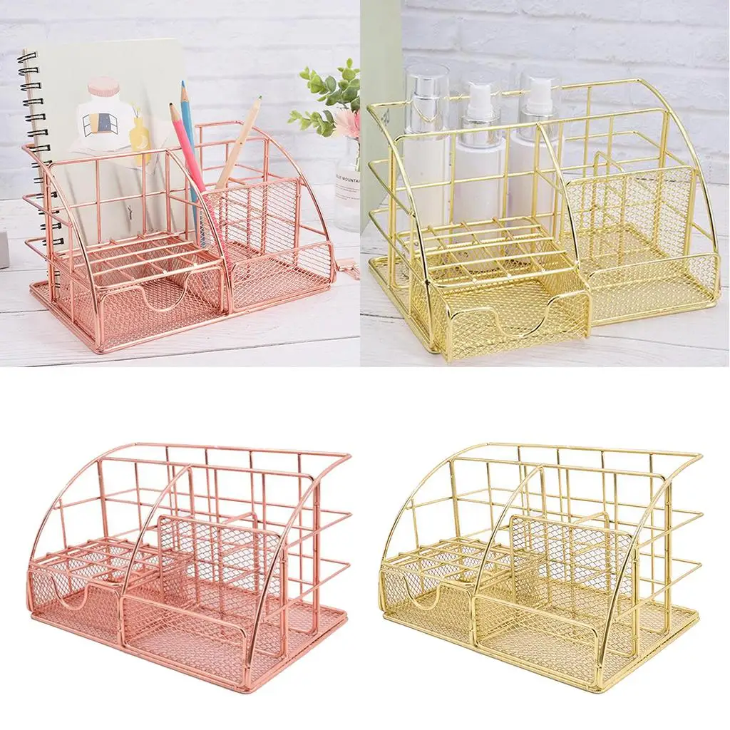 Mesh Iron Office Supplies Desk Organizer W/ Pen Holder, Drawer And Other Storage