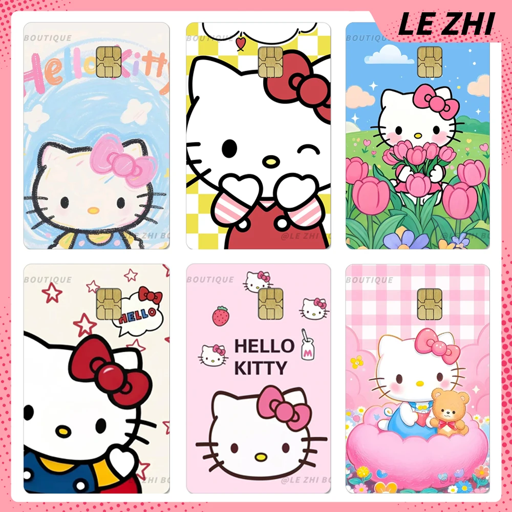 

Cartoon Sanrio Hello Kitty Credit Debit Card Sticker Kawaii Pvc Diy Waterproof Bus Metro Card Small Chip Film Sticker Decoration