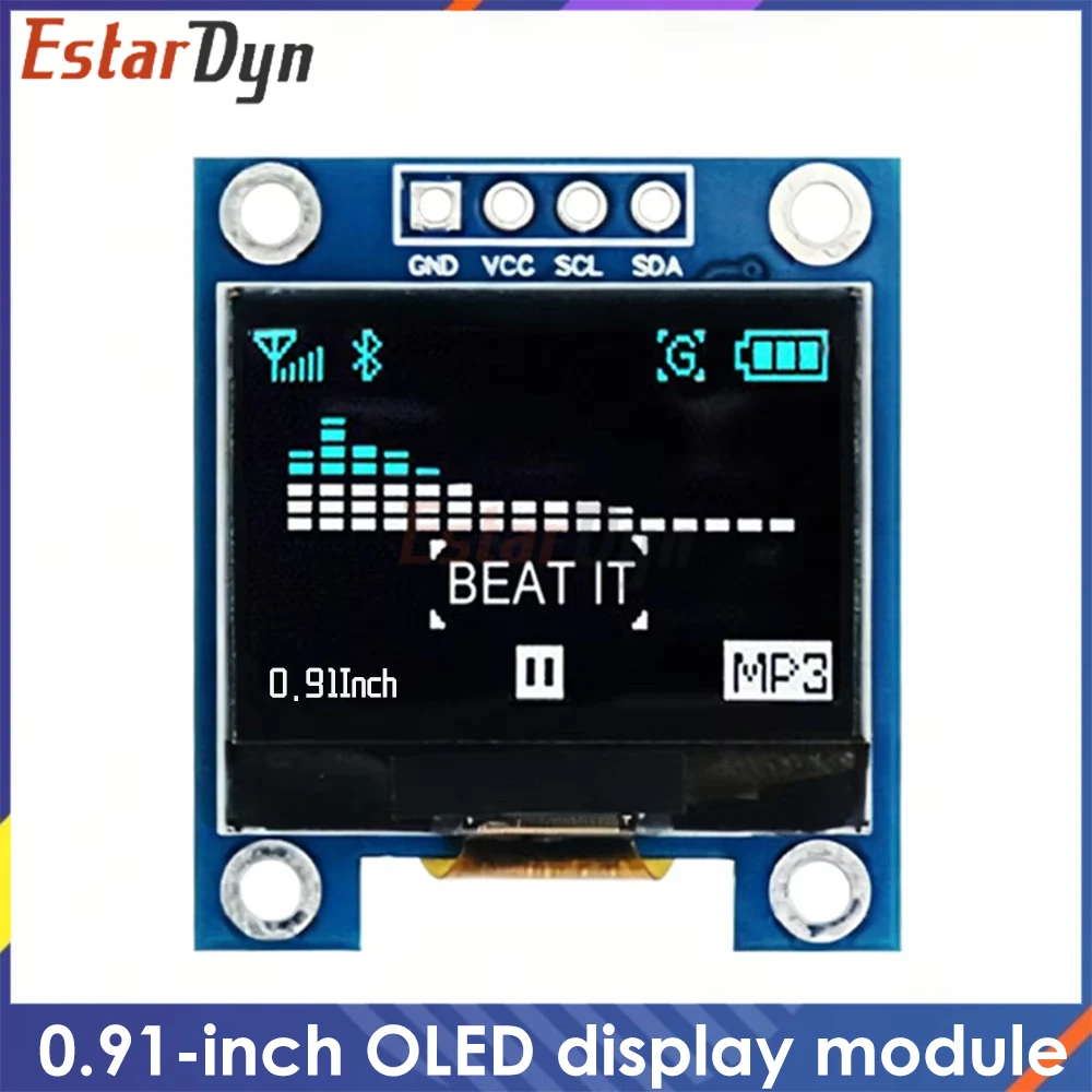 0.91 Inch Mini OLED SSD1306 96x64, Blue/White Dual Color I2C 4Pin Display for Arduino