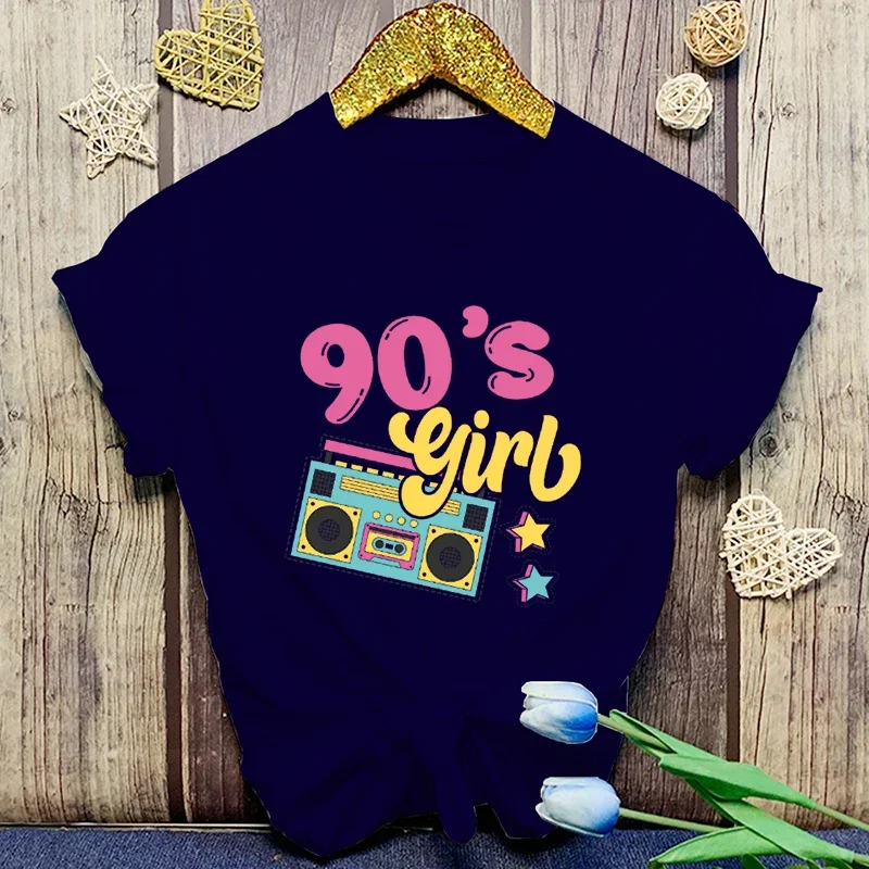 New Funny 90'S Girls Printed T-Shirts Fashion Kids Short Sleeve Cool Summer Casual Tops 90'S Girls Female Shirt Tees