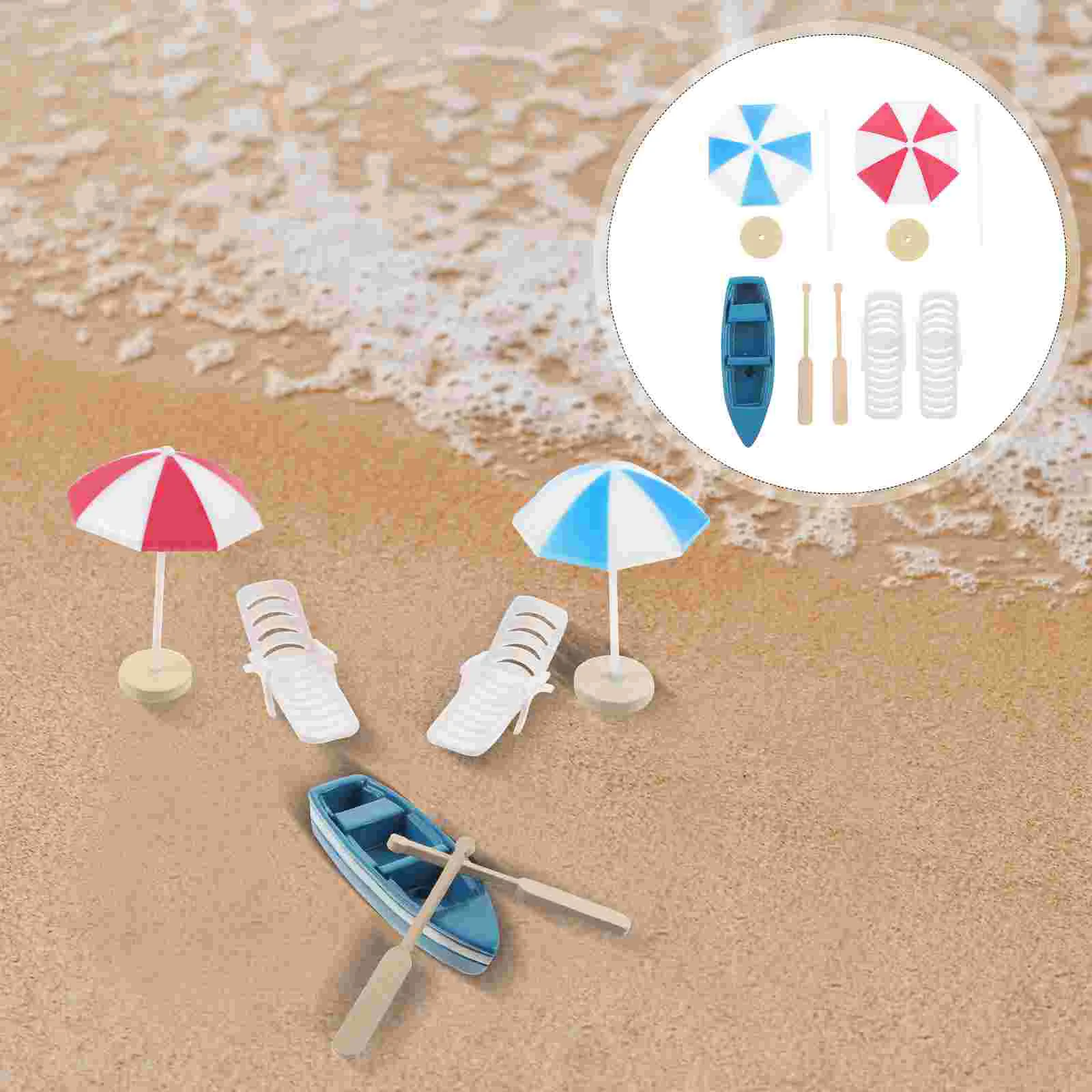 Beach Chair Mini Boat Miniature Decorations Umbrella Decor Kids Aquarium Dollhouse Chairs Cake Ornament Decoration Accessories