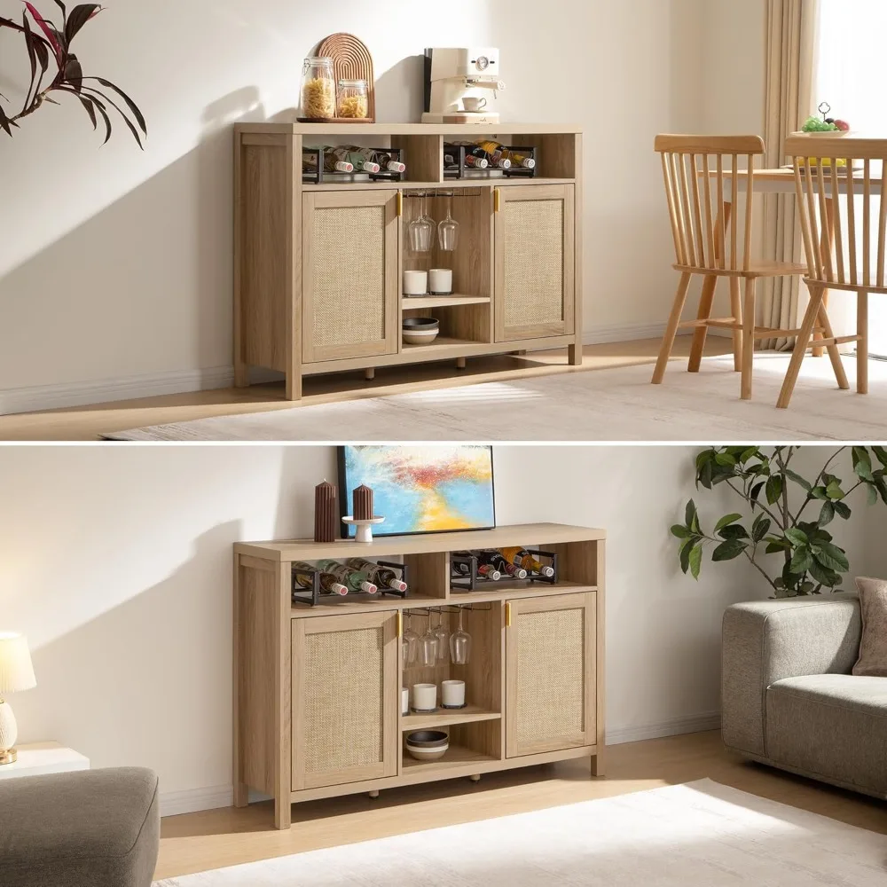 Armadietto da bar in rattan, armadietto da buffet con 51 credenze con contenitore, armadietto per vino per liquori in fattoria con portabottiglie