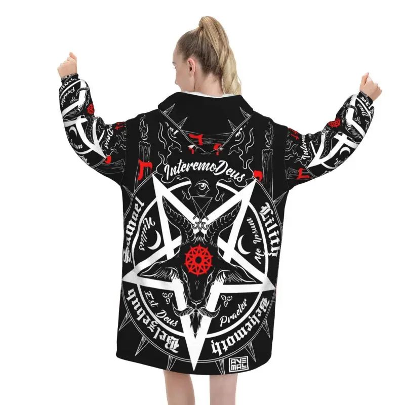 Black Satan Skull Wearable Blanket Hoodie Dead Head Mystical Circle Esoteric Halloween Demon Oversized Sweatshirts Pullover