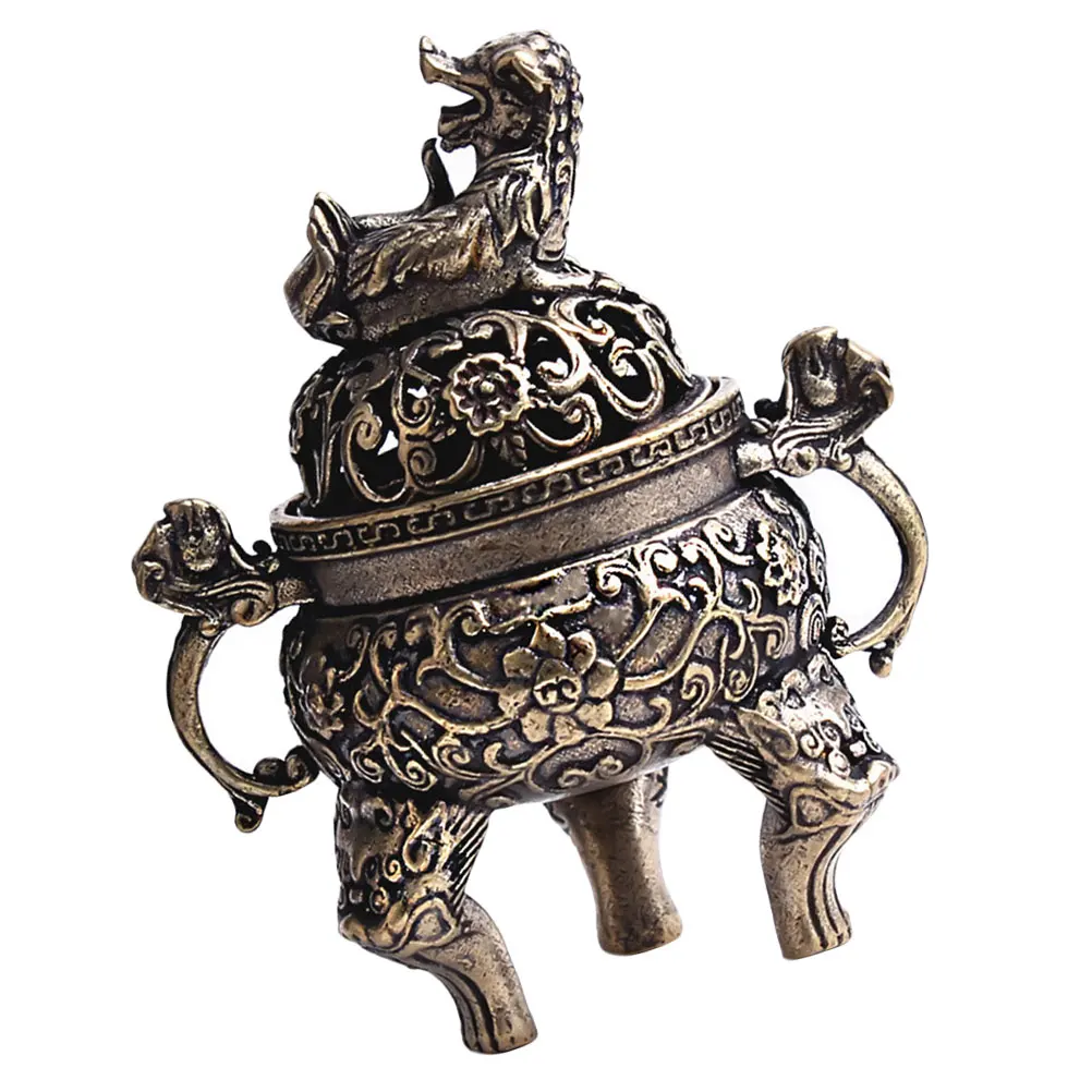

Copper Incense Burner Lion Shape Vintage Censer Cover Bedroom Living Room Office Yoga Hotel Stylish nament Retro Artwork