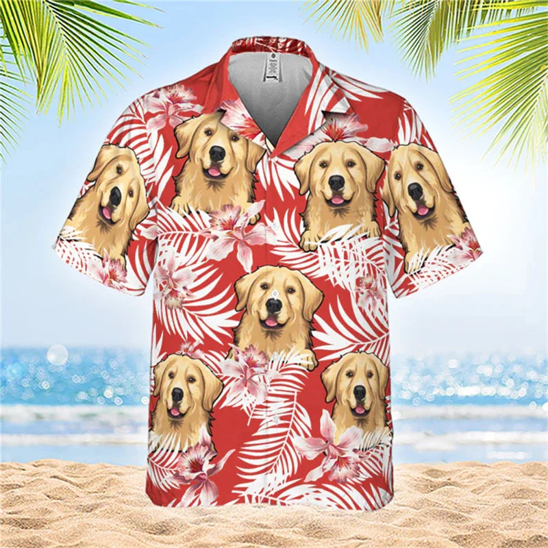 

Hot Summer With Dog Pattern Hawaiian Shirt Men Women Cool Floral Shirts Dog&cat Face Short Sleeve Children Hawai Shirts Tops