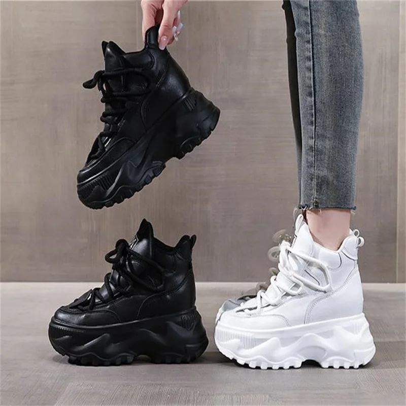 8cm Platform Shoes Woman Ankle Boots Height Increasing Platform Boots Thick Sole Hook & Loop Women Velveted high-help boots