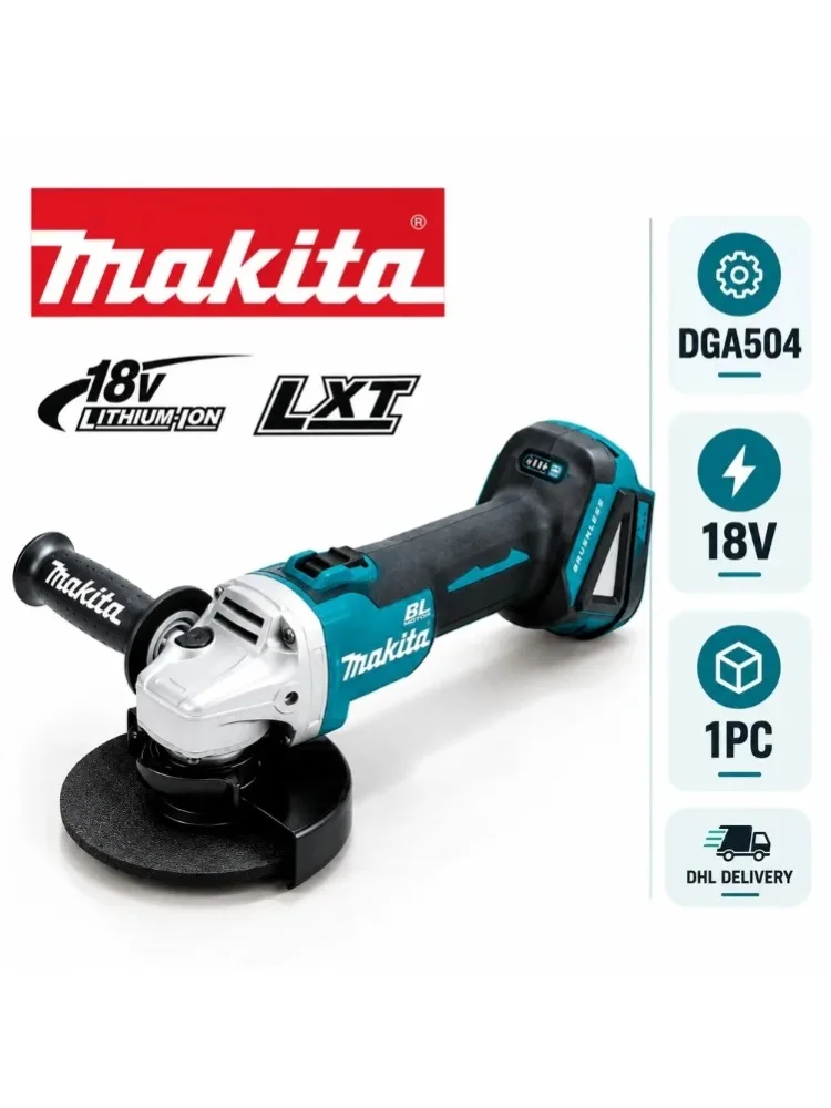 Makita DGA504 Akku-Winkelschleifer, bürstenloser 18V LXT-Werkzeug mit 1 Werkzeugteil, BL1860B-Akkuoptionen, DC18RC Schnellladegerät oder Langsamladegerät