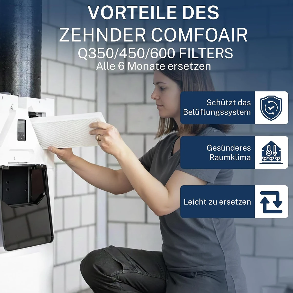 Filter for Zehnder ComfoAir Q350/450/600 | 4x Pollen Filter G4+F7 1 primary filter element + 1 medium efficiency filter element