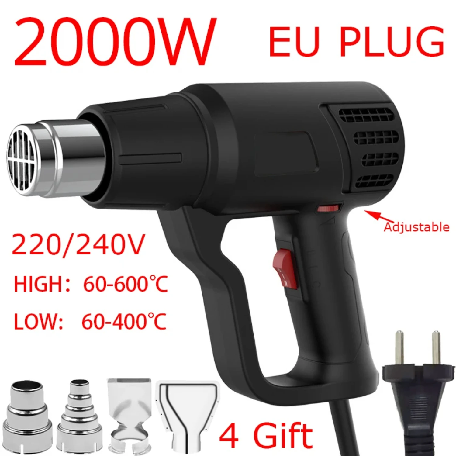 2000W 220V Heat gun Air dryer  Soldering iron Hair Hot Air Gun dryer Thermoregulator Shrink wrapping pneumatic thermofan