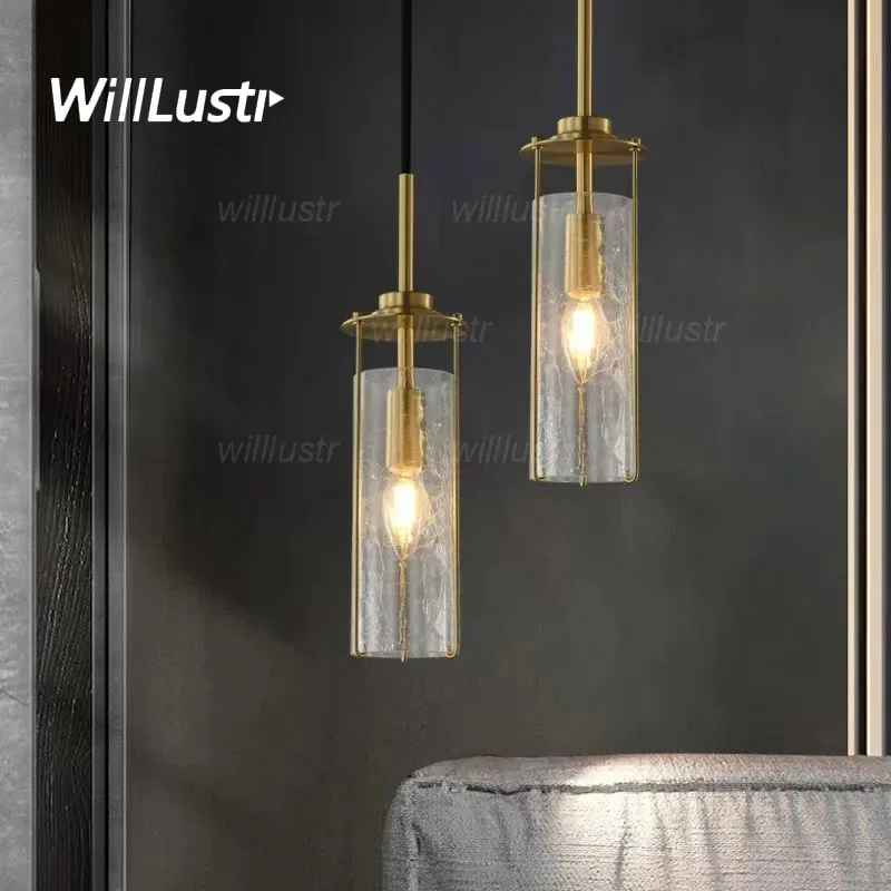 

Cracked Glass Pendant Lamp Luxury Copper Suspension Light Hotel Cafe Bar Staircase Villa Hanging Ceiling Chandelier