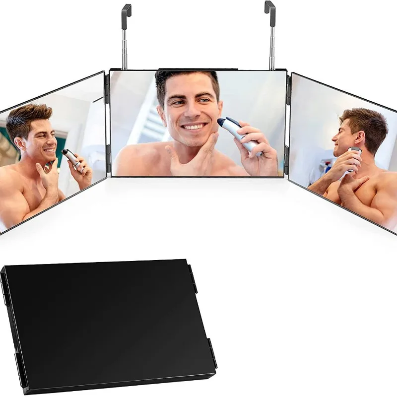 

Retractable hook hanging makeup mirror, three-sided folding high definition makeup mirror