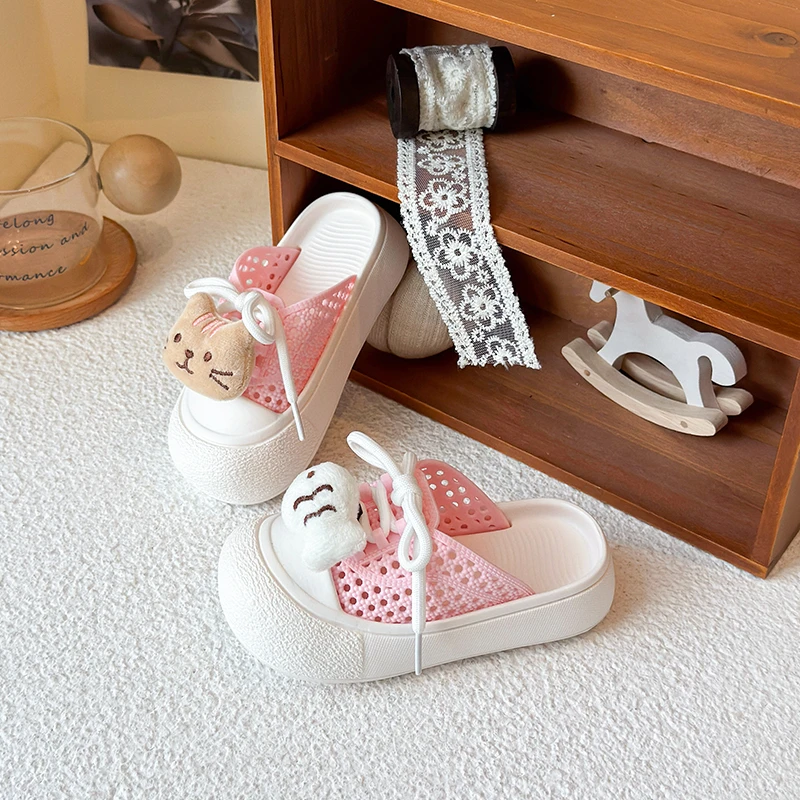 

Summer Cute Kids Casual Slippers Non-Slip Lolita Style Toddler Breathable Beach Slippers for Girls Slip-on Children Cat Sandals