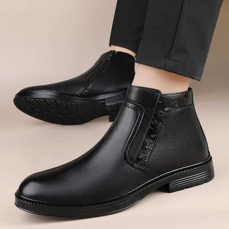 

Shoes for Male 2023 Brand Short Plush Men's Boots Fashion Sewing Casual Keep Warm Side Zipper Casual Shoes Ankle Boots Zapatos