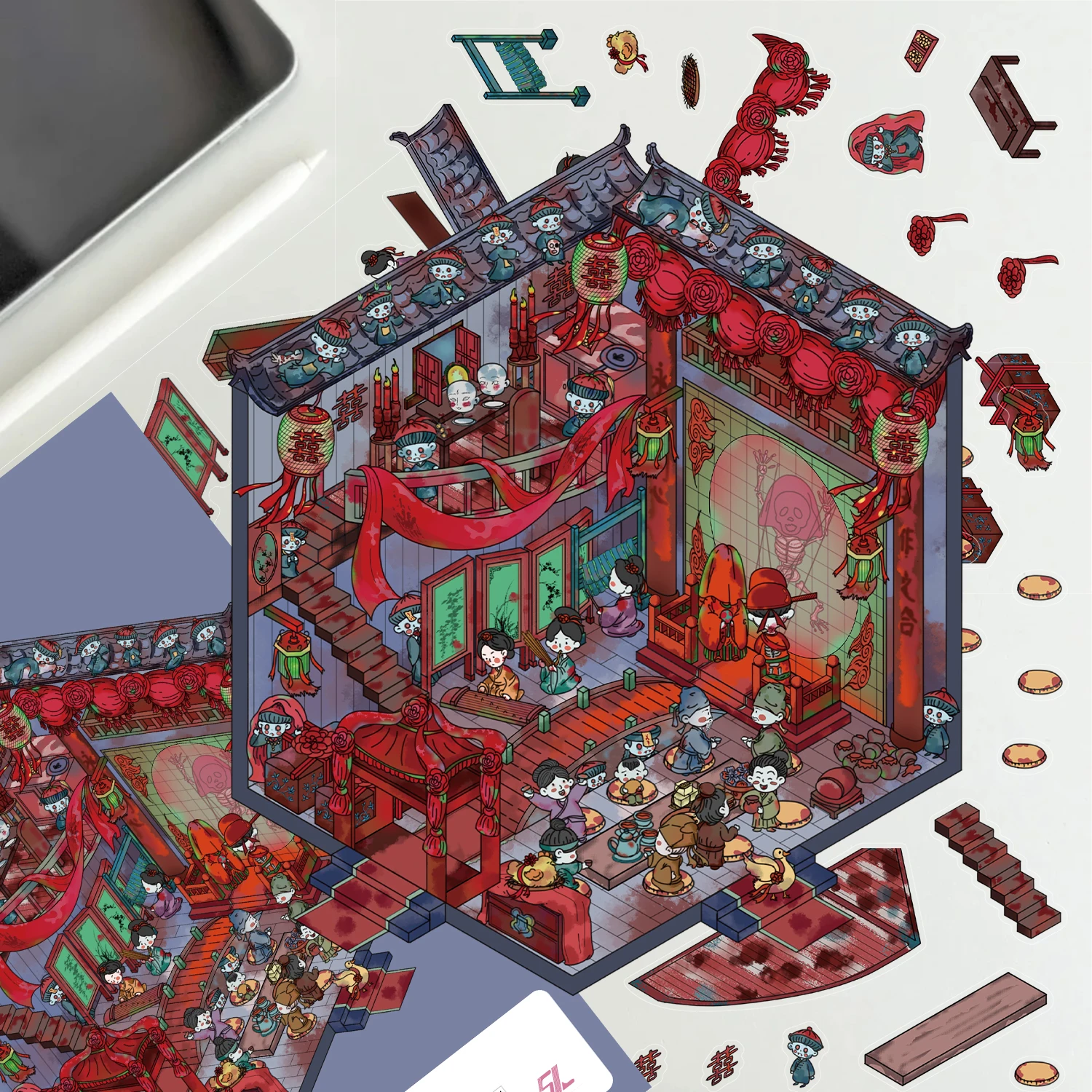 ملصقات إطلاق الضغط المنزلية المصغرة ثلاثية الأبعاد المصغرة من سلسلة Zombie Bride DIY ملصقات حفلات المناظر الطبيعية قبل القطع والقطع