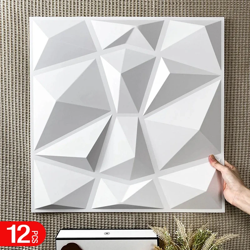 12pcs 30x30cm Super 3D Art Wall Panel PVC Waterproof 3D Wall Sticker Decor Tiles Diamond Design DIY Home Decor 11.81'' X 11.81''