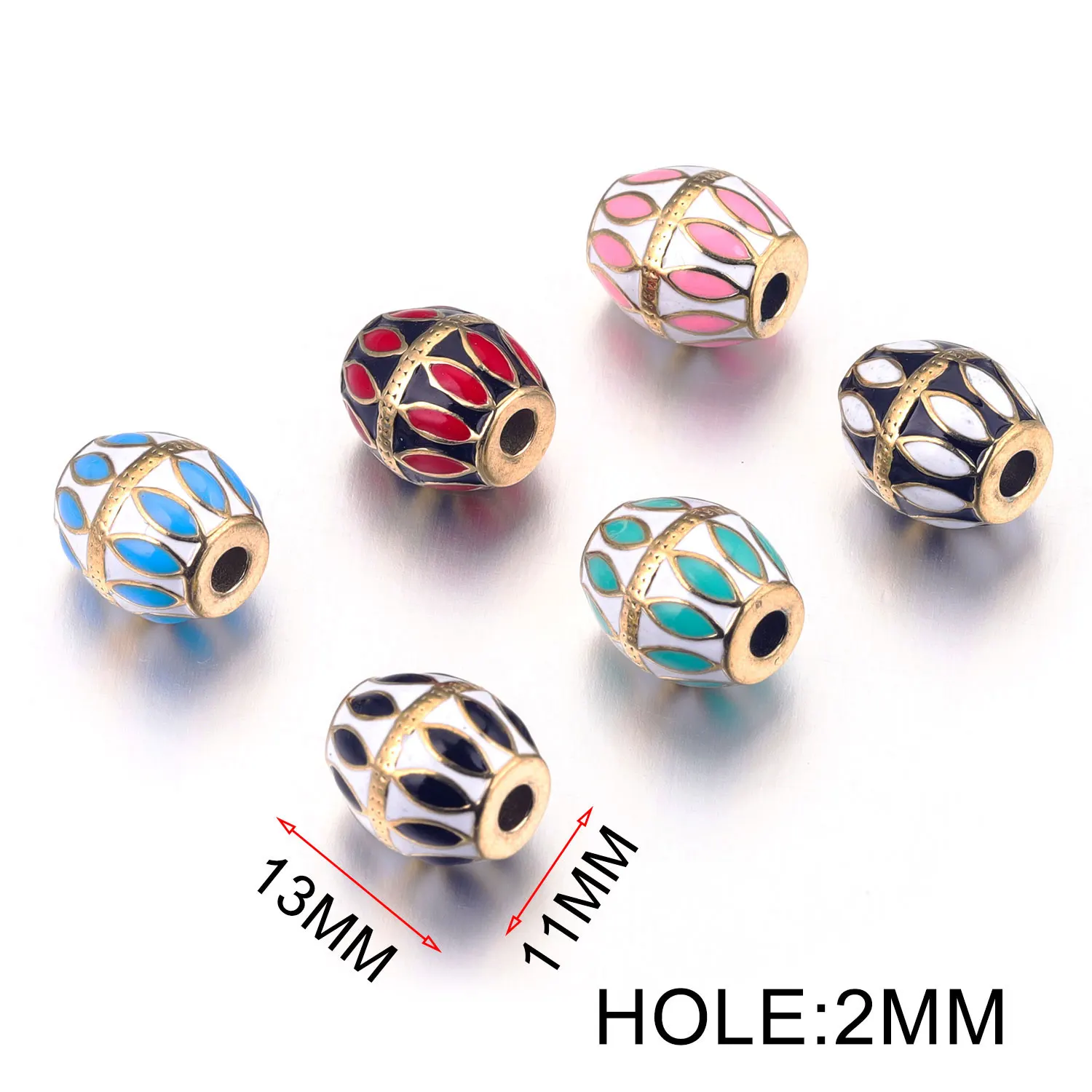 2pcs Hole 2mm 316 Stainless Steel Ball Beads Charms Enamel Waist Pinl Red Green Bead for Jewelry Making Bracelet Maker Bulk