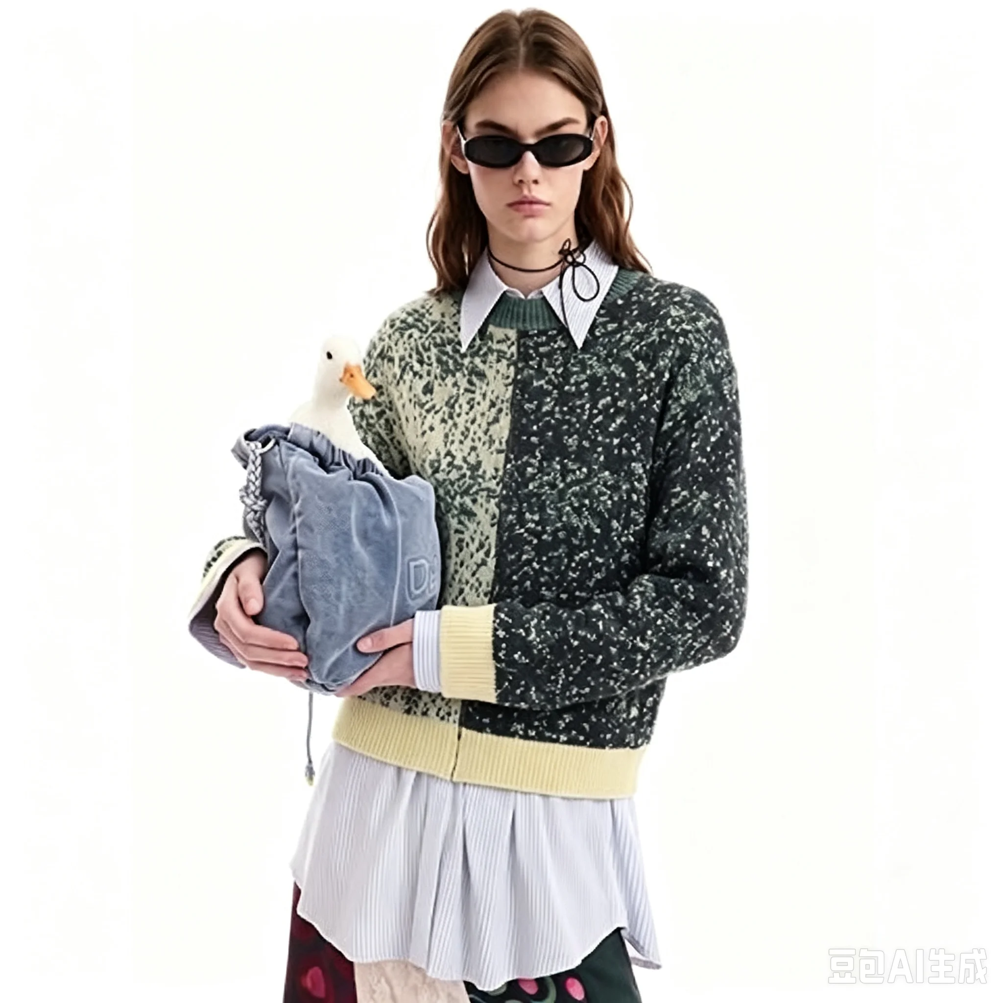 Foreign trade Spain original single women's T-shirt European and American style embroidered print gradient contrasting color top