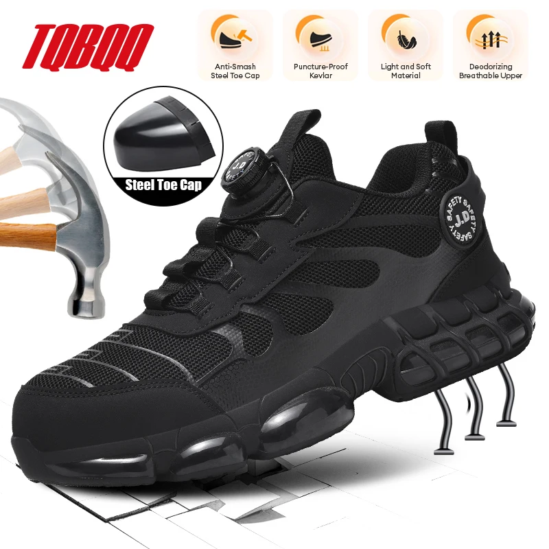 

Men's New Safety Shoes with Rotating Button Men Anti-Smash Anti-Puncture Work Shoes Men Mining Boots Security Protective Boots
