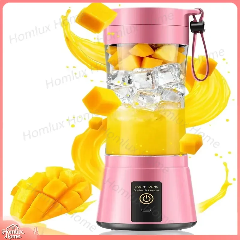 Portable Juicer Blender 380ml Rechargeable USB Mini Fruit Mixer 6 Blades Personal Smoothie Maker for Home Travel
