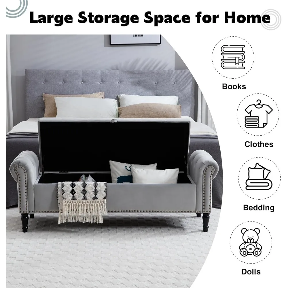 67 مقعد تخزين لغرفة النوم، نهاية مقعد السرير بحجم كينغ، مقاعد عثمانية للتخزين معنقدة مع أذرع لغرفة المعيشة أ #3