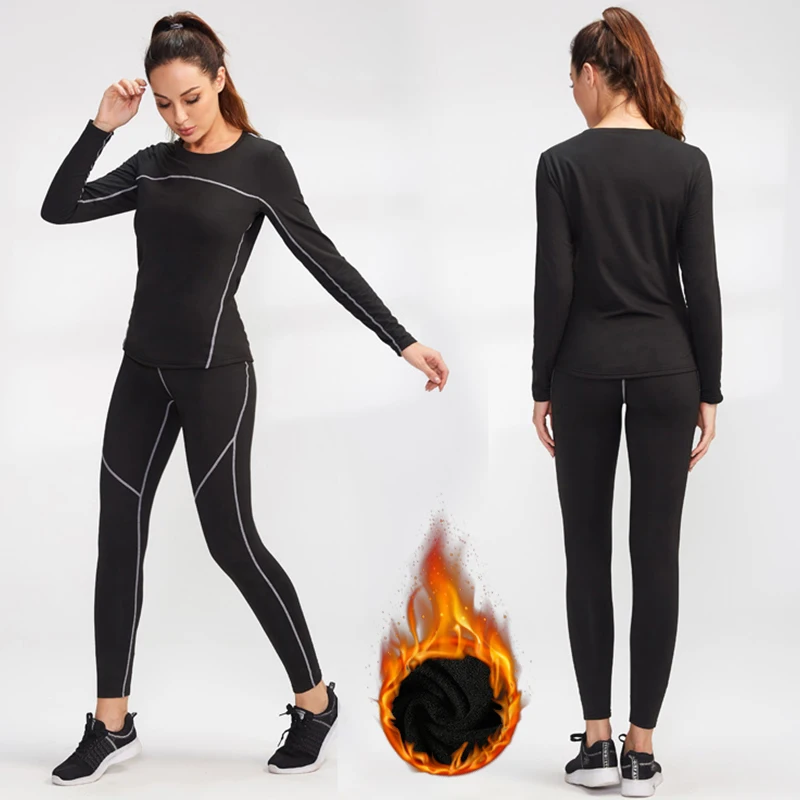 

Women Winter Thermal Underwear Compression Fitness Skiing Fleece Sport First Layer Underwear Set Thermal Women's Skin Long Johns