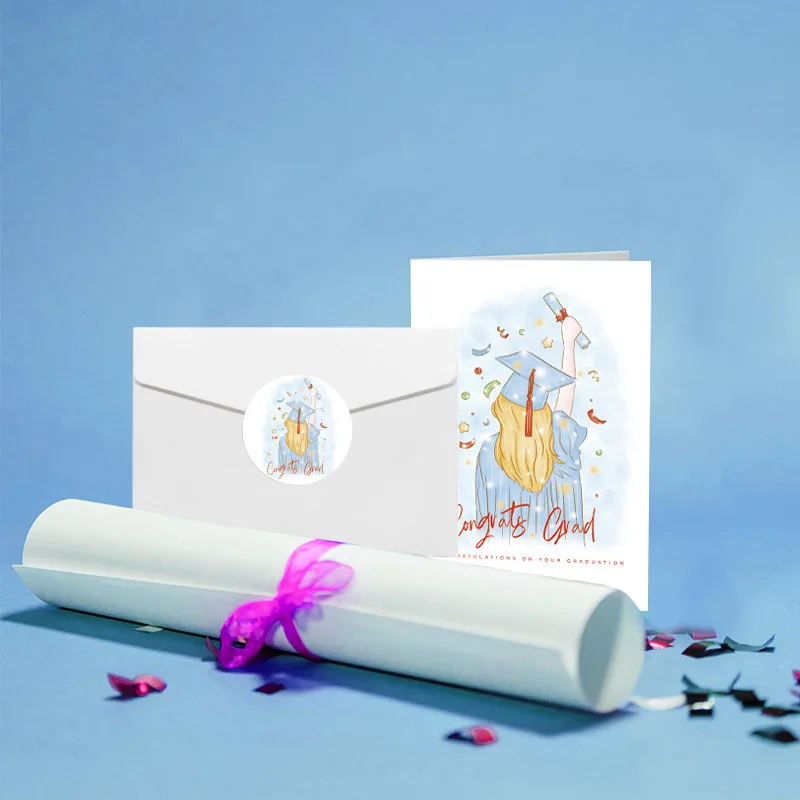 6 pezzi Biglietto d'auguri per la stagione di laurea con buste adesive 2024 Congratulazioni Biglietto d'invo per feste di laurea Fornure per confezioni regalo  15