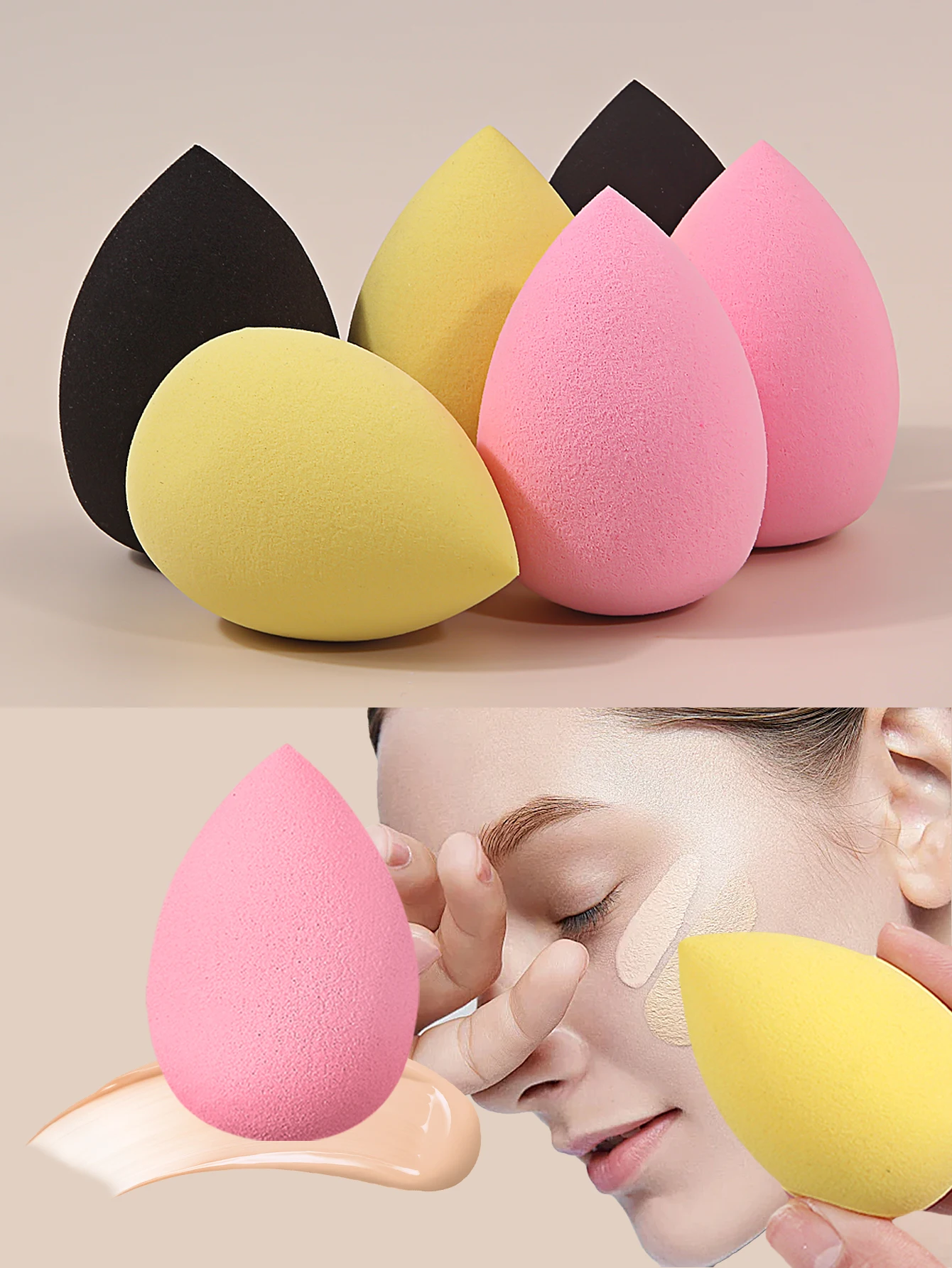 6 uds huevo de belleza de gota de agua de 3 colores, corrector de base de doble propósito suave, húmedo y seco sin látex, fácil de usar para principiantes