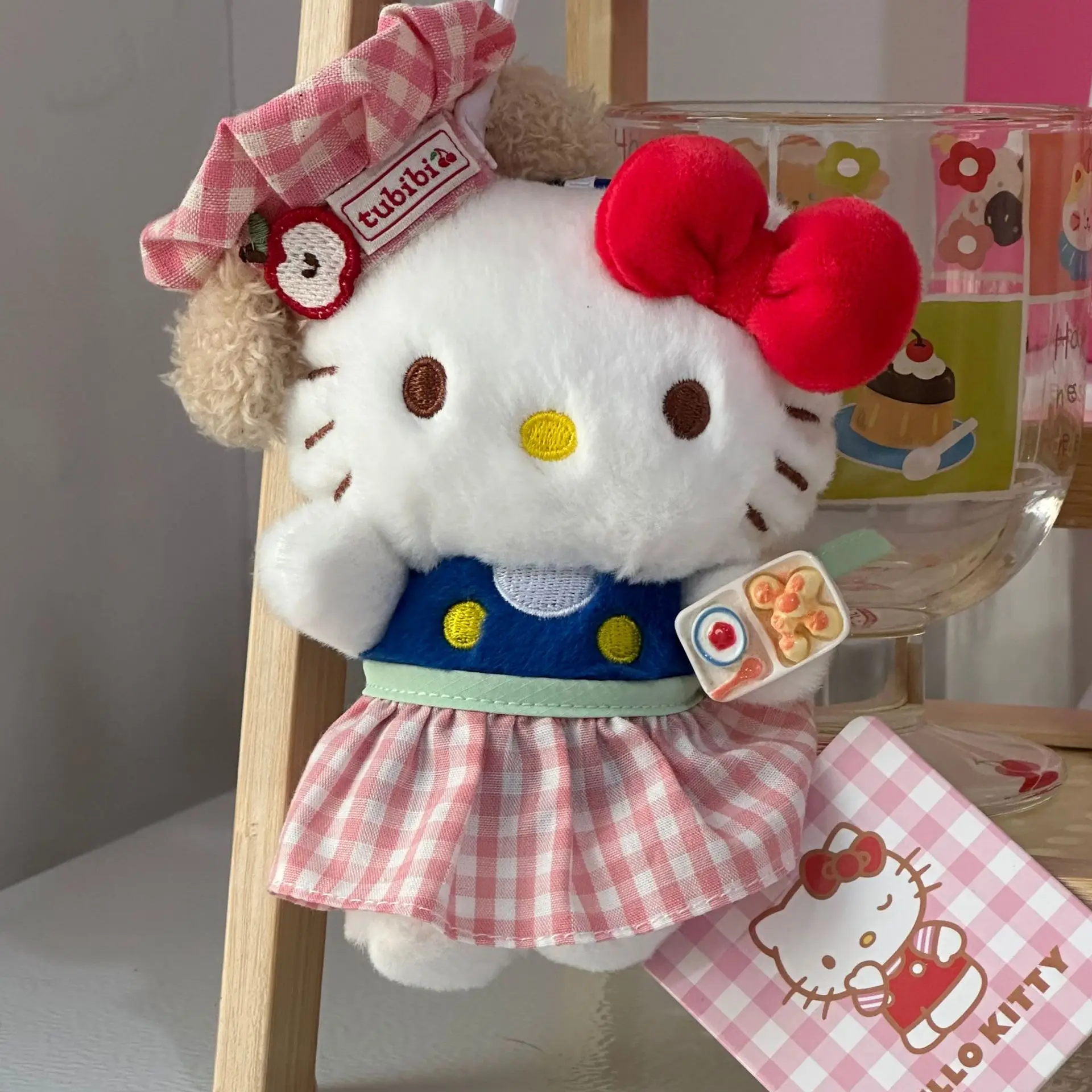 Apfel-Reis-Löffel, Koch, Hello Kitty, Plüsch-Puppen-Anhänger, süße Puppe, Spielzeug, Schlüsselanhänger, Mädchen, Rucksack, Dekoration, Geschenk