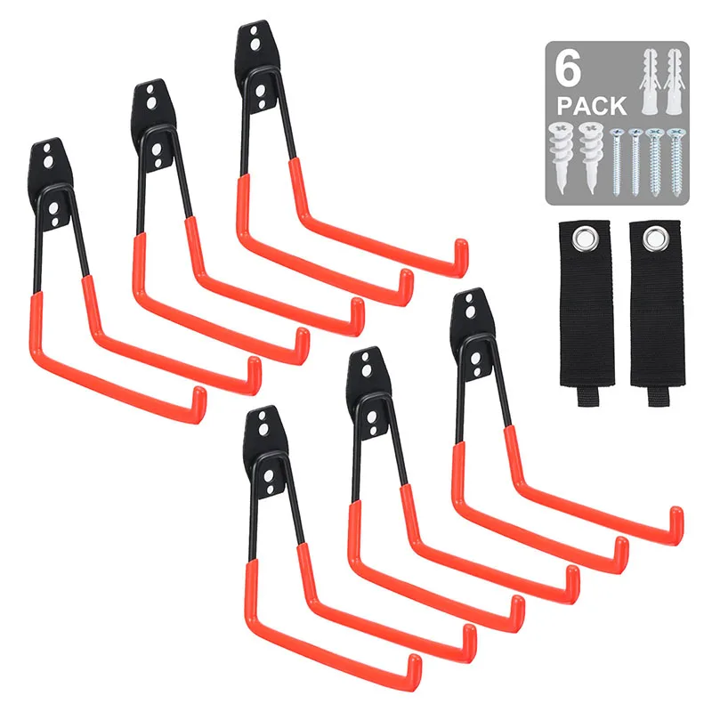 6Pack Garage Hooks Heavy Duty Metal Hook Garage Organizer Wall Mount Garage Hanger Utility Storage Hooks for Bike Ladders Garden