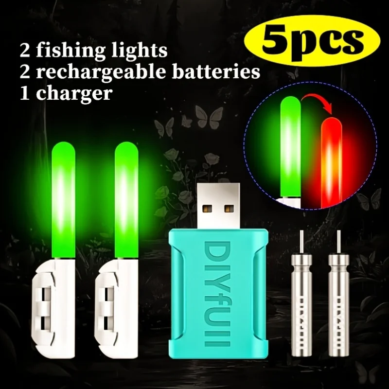 Luz para la punta de la caña de pescar, 5 uds., con batería reutilizable, adecuada para entornos con poca luz, se convierte en rojo cuando un pez se laece, luz para caña de pescar.