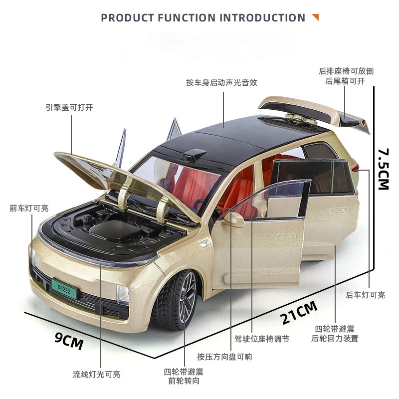 1:24 LEADING IDEAL L9 SUV Alloy Model Car Toy Diecasts Metal Casting Sound and Light Pull Back Car Toys For Children Vehicle