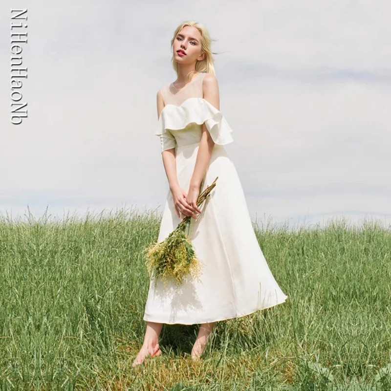 ウェディングドレス韓国写真撮影半袖ブライダルドレスコルセットバックカスタマイズ