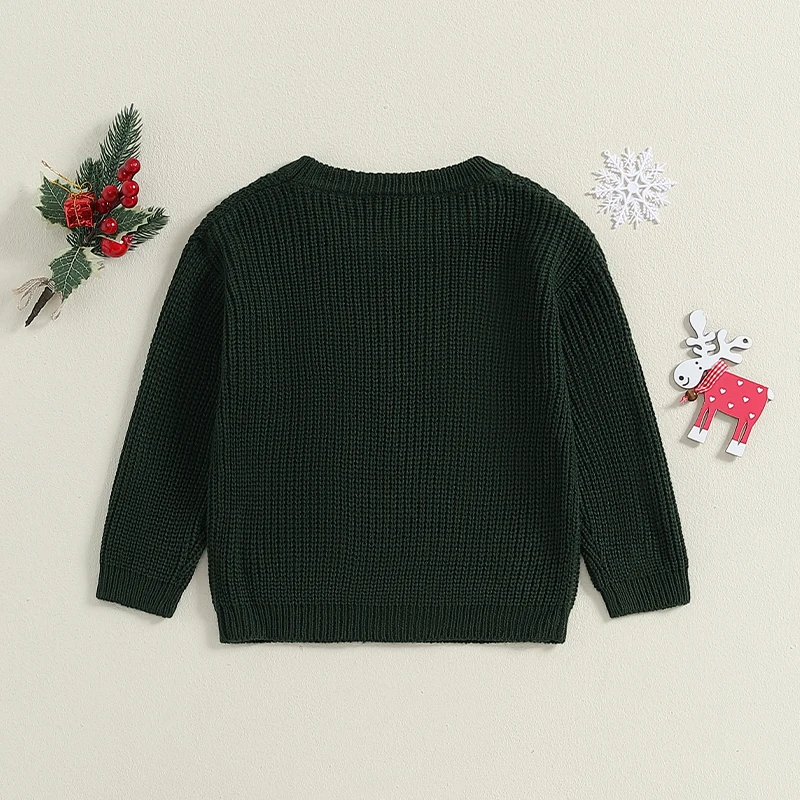 2024-06-24 Lioraitiin Little Boy Girl Christmas Sweater Santa Claus/Candy Cane Embroidery Long Sleeve O-Neck Knitwear Pullover