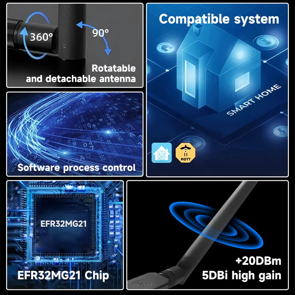 Hseno zigbee dongle usb3.0 zigbee 2mqtt antena para a maioria dos sistemas de casa inteligente zigbee3.0 gateway max 20dbm assistente doméstico