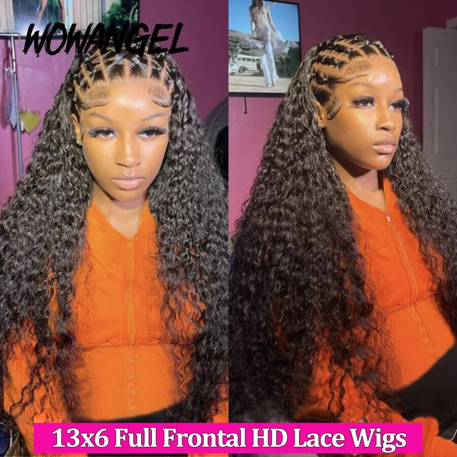 Wow Thiên Thần 34Inch Sóng Nước 13X6 Full Mặt Trước HD Ren Tóc Giả 250% Xoăn Tóc Giả HD Ren Mặt Trước tóc Giả Làm Tan Chảy Da Cho Người Phụ Nữ
