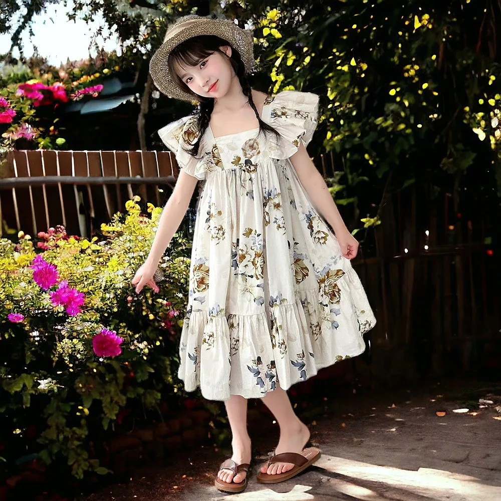 Baby Party Outfits Kids Flower Dresses for Girls Bohemia Maxi Petal Sleeve Dress Summer Children Costumes 6 7 8 9 10 12 13 Years