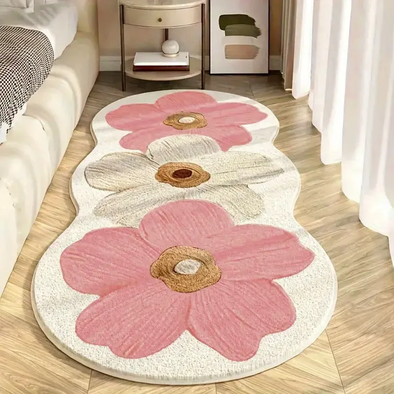 Einfacher, langer Streifen-Nachttischteppich, Kaschmirimitat-Druck, pelzige Schlafzimmer-Bodenmatte, rutschfeste Matte, Erkerfenstermatte